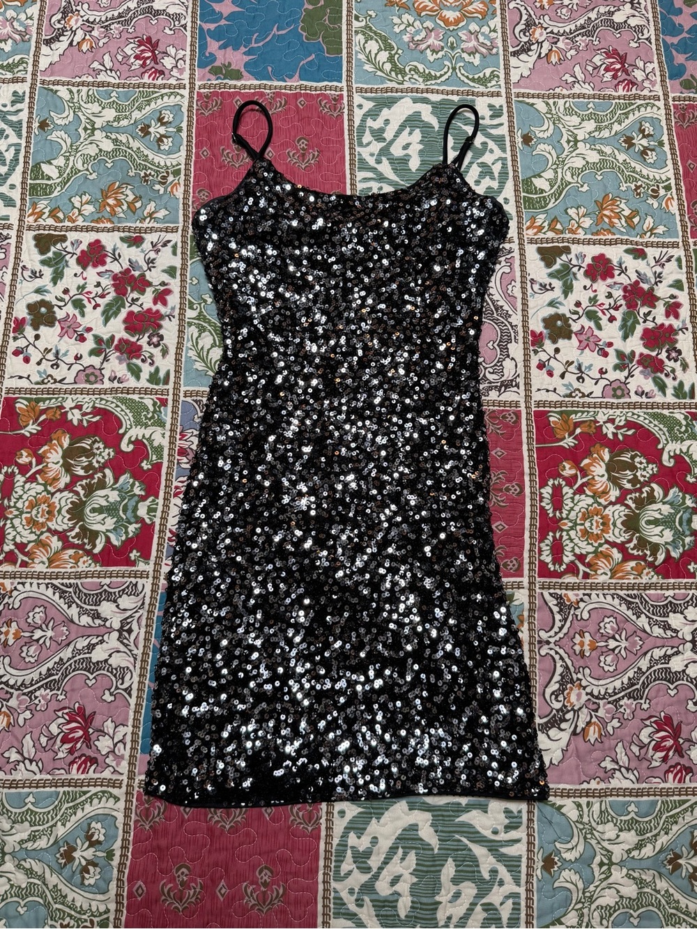 IRIS Black Sequin Cami Mini Dress Size Small homecoming event sparkly